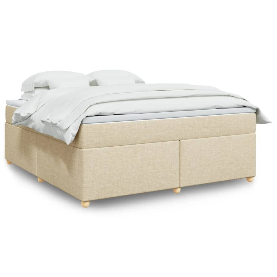 vidaXL Boxspring met matras stof crèmekleurig 180x200 cm vidaXL Boxspring met matras stof crèmekleurig 180x200 cm afbeelding 1