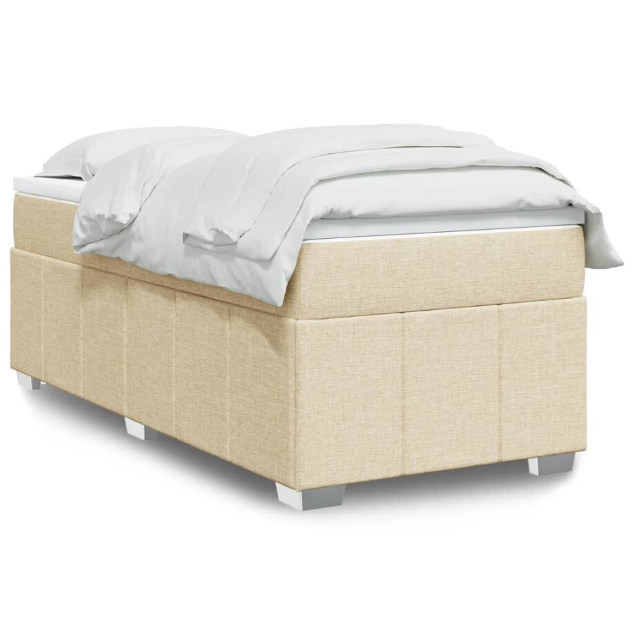 vidaXL Boxspring met matras stof crèmekleurig 80x200 cm afbeelding 1