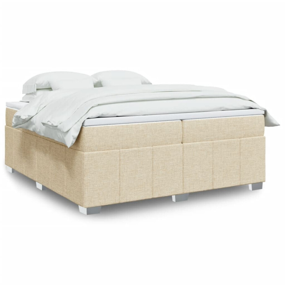 vidaXL Boxspring met matras stof crèmekleurig 200x200 cm vidaXL Boxspring met matras stof crèmekleurig 200x200 cm afbeelding 1