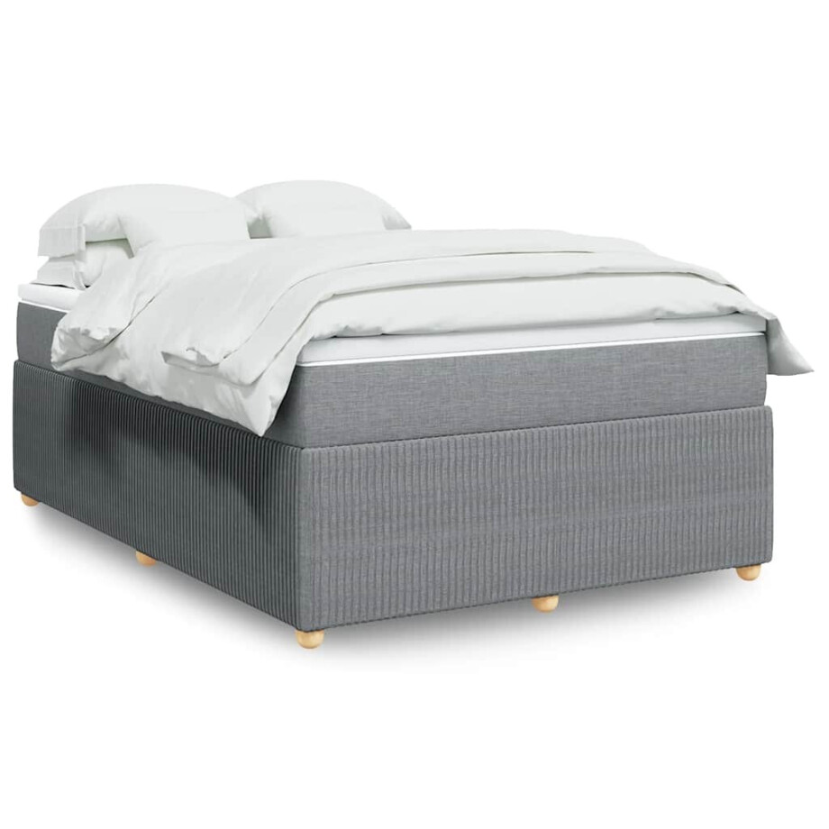 vidaXL Boxspring met matras stof lichtgrijs 140x200 cm vidaXL Boxspring met matras stof lichtgrijs 140x200 cm afbeelding 1