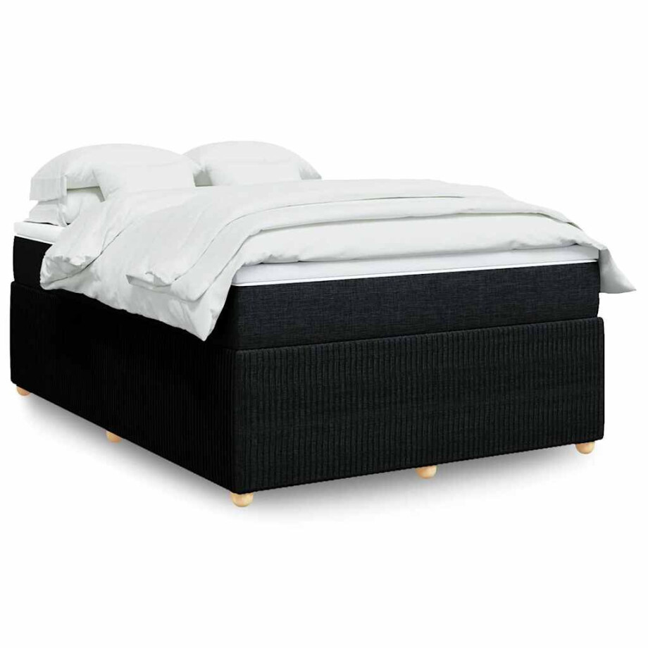 vidaXL Boxspring met matras stof zwart 140x200 cm afbeelding 1