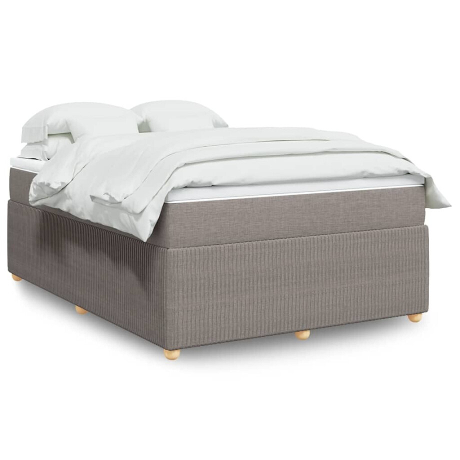 vidaXL Boxspring met matras stof taupe 140x200 cm afbeelding 1