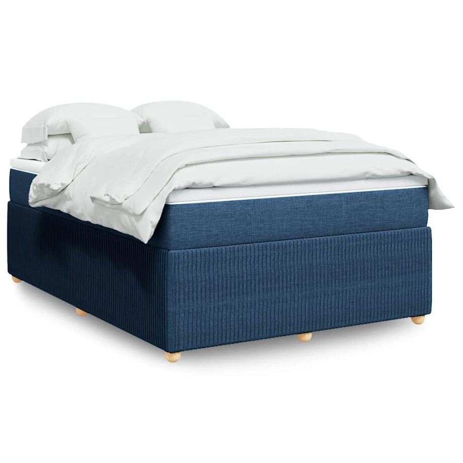 vidaXL Boxspring met matras stof blauw 140x200 cm vidaXL Boxspring met matras stof blauw 140x200 cm afbeelding 1
