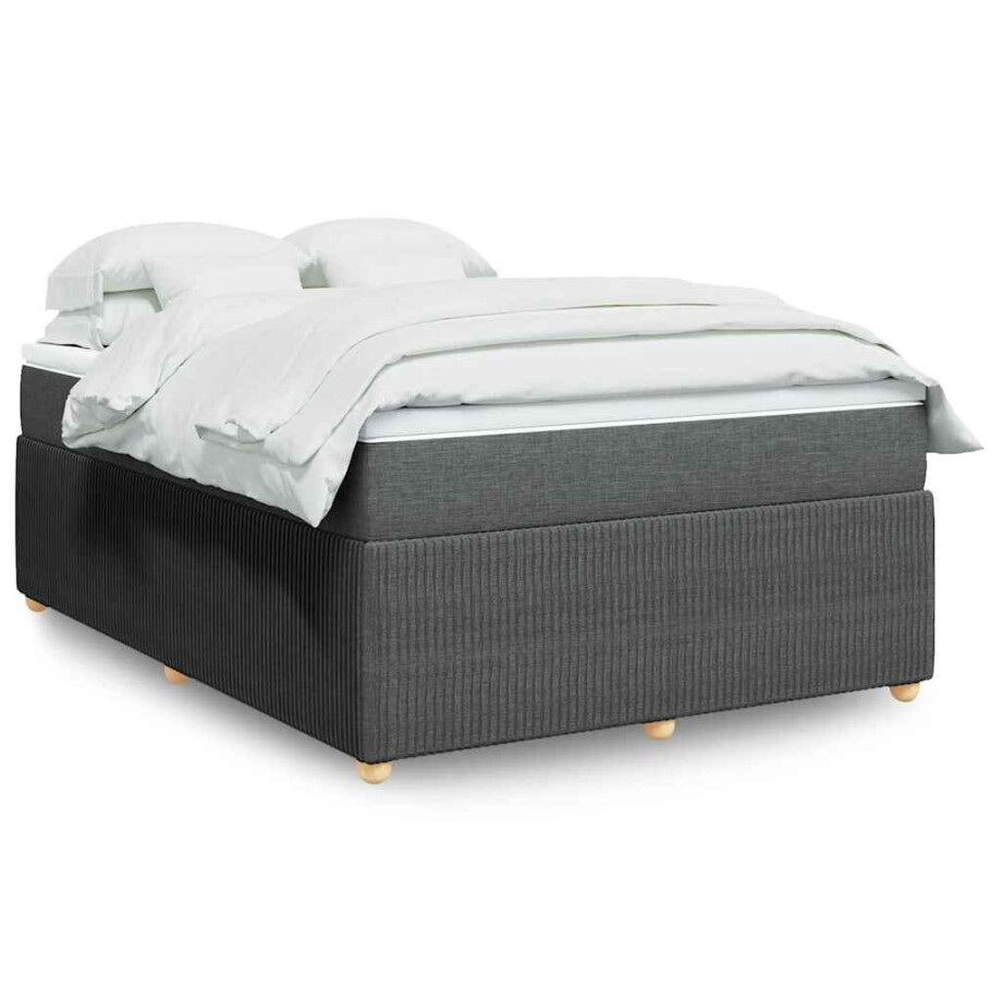 vidaXL Boxspring met matras stof donkergrijs 160x200 cm afbeelding 1