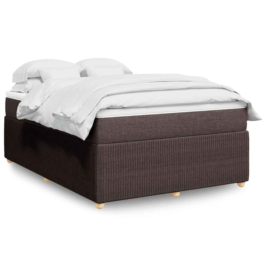 vidaXL Boxspring met matras stof donkerbruin 160x200 cm vidaXL Boxspring met matras stof donkerbruin 160x200 cm afbeelding 1