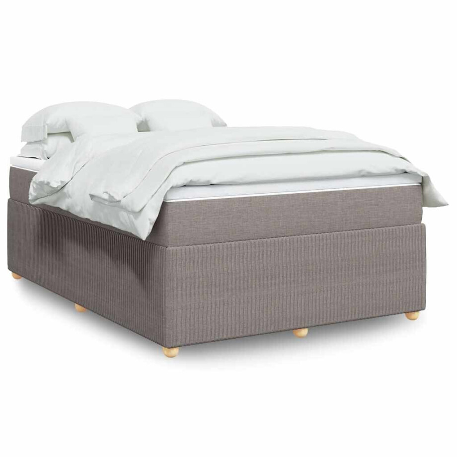 vidaXL Boxspring met matras stof taupe 160x200 cm afbeelding 1
