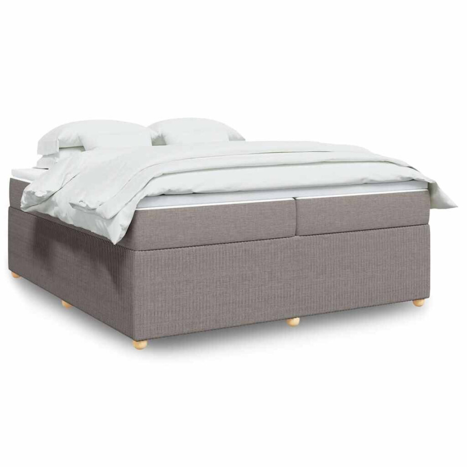 vidaXL Boxspring met matras stof taupe 200x200 cm afbeelding 1
