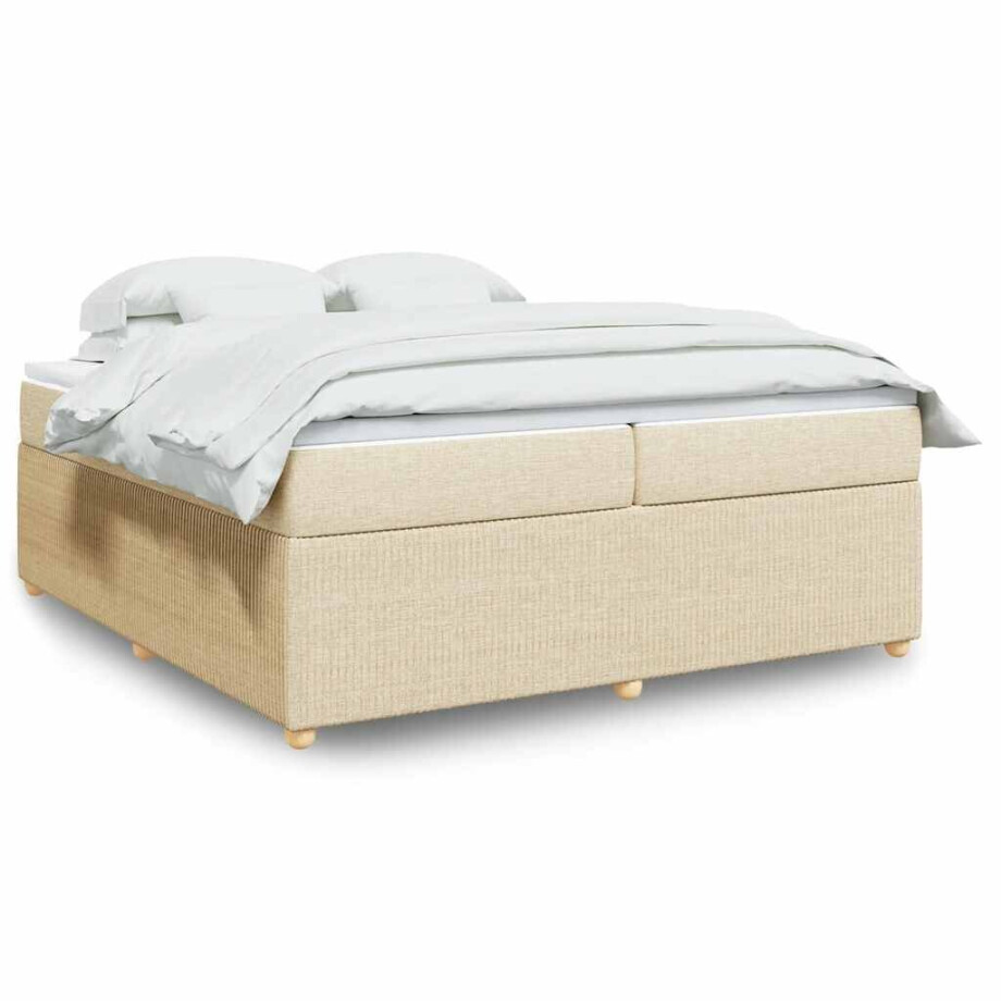 vidaXL Boxspring met matras stof crèmekleurig 200x200 cm afbeelding 1