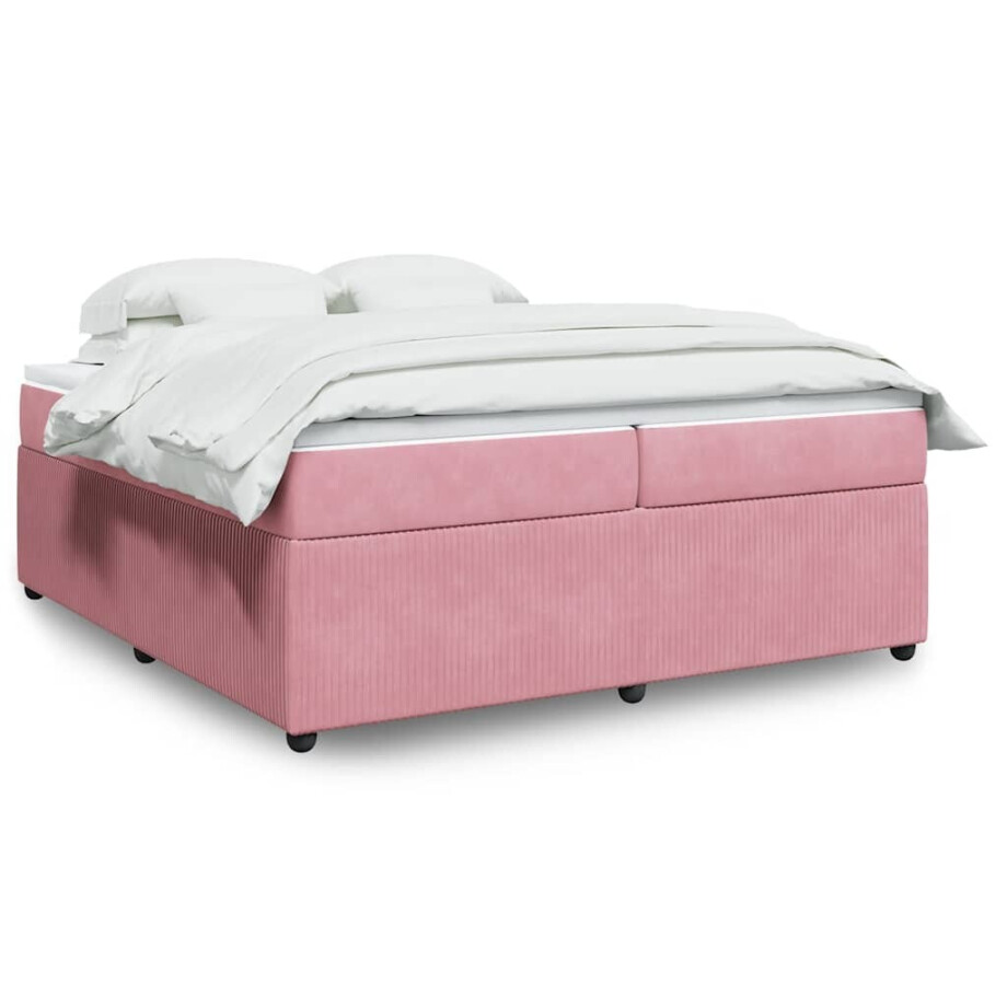 vidaXL Boxspring met matras fluweel roze 200x200 cm vidaXL Boxspring met matras fluweel roze 200x200 cm afbeelding 1