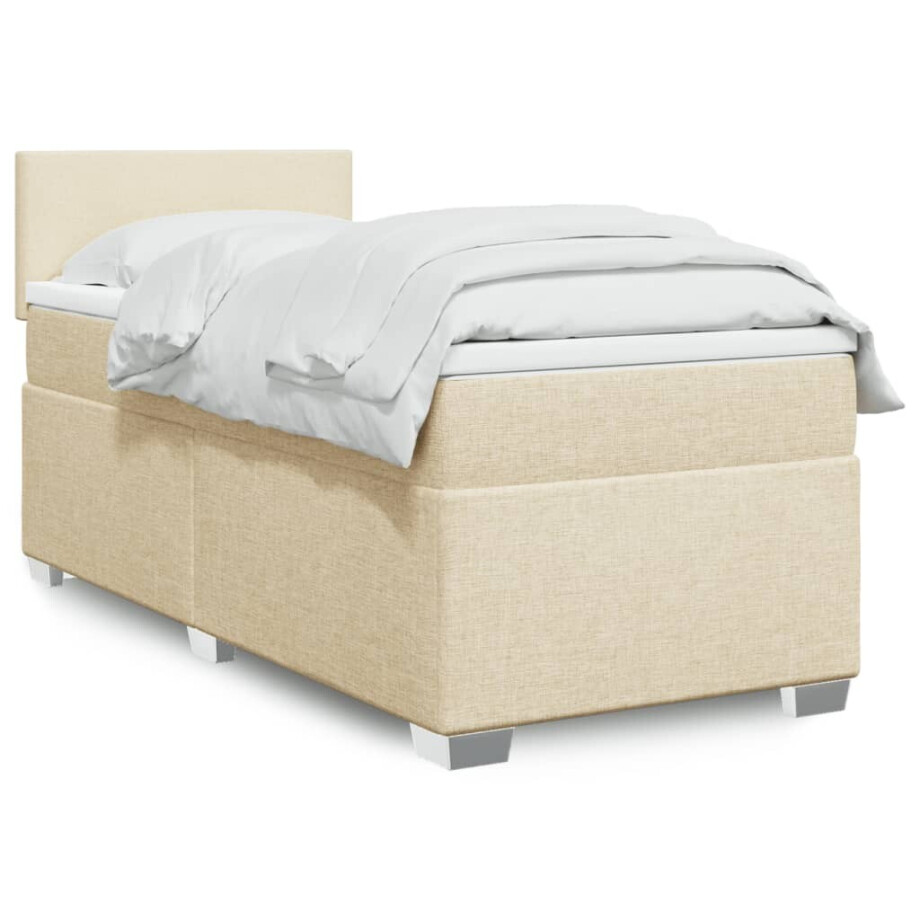 vidaXL Boxspring met matras stof crèmekleurig 80x200 cm afbeelding 1