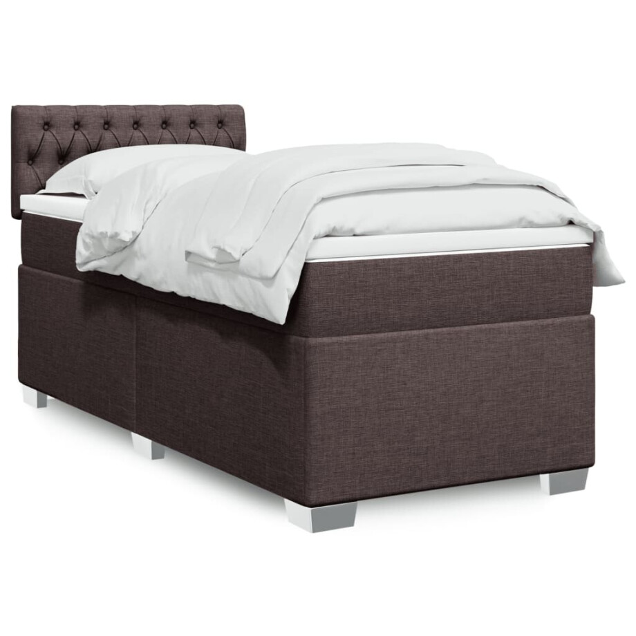 vidaXL Boxspring met matras stof donkerbruin 90x200 cm afbeelding 1