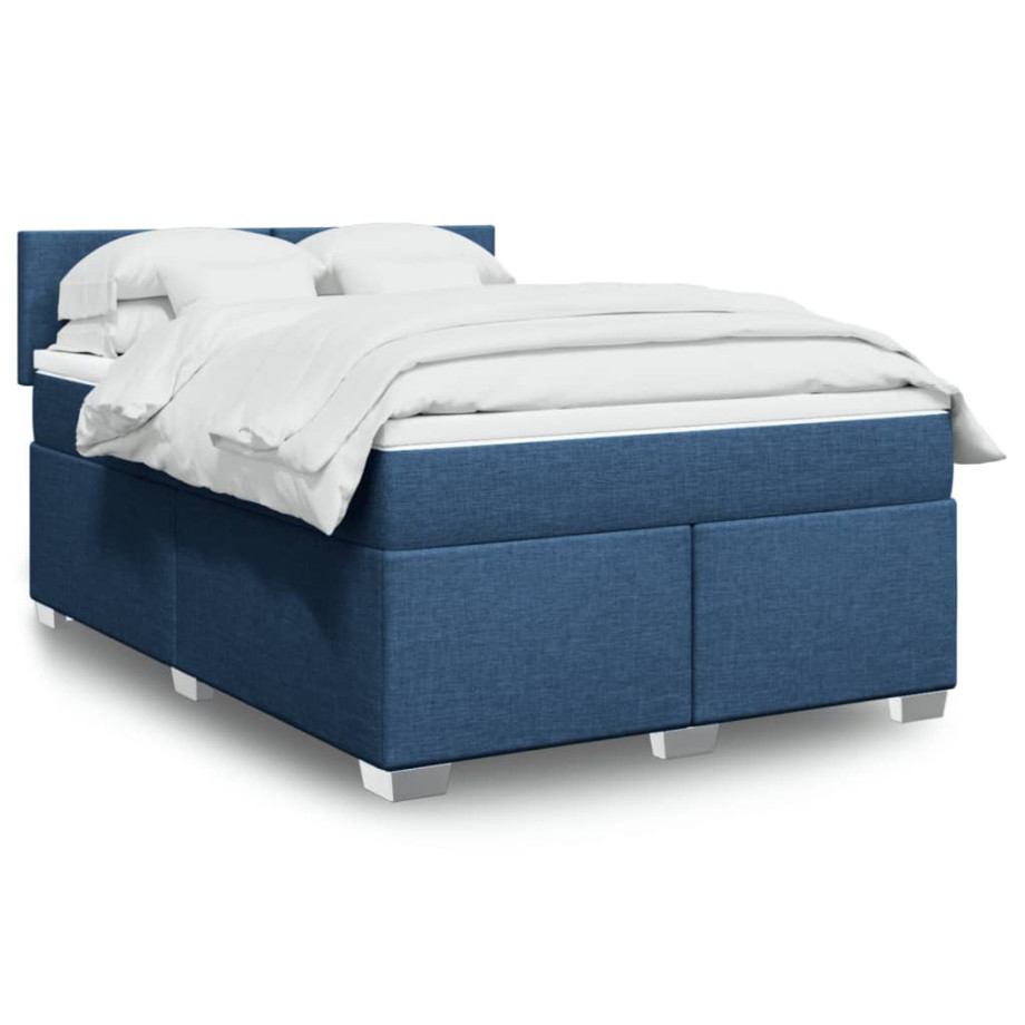 vidaXL Boxspring met matras stof blauw 140x190 cm afbeelding 1
