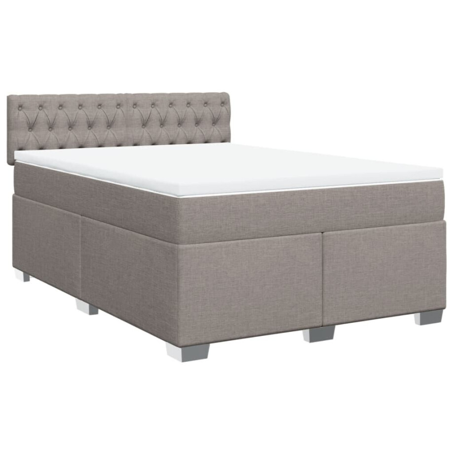 vidaXL Boxspring met matras stof taupe 140x190 cm afbeelding 1