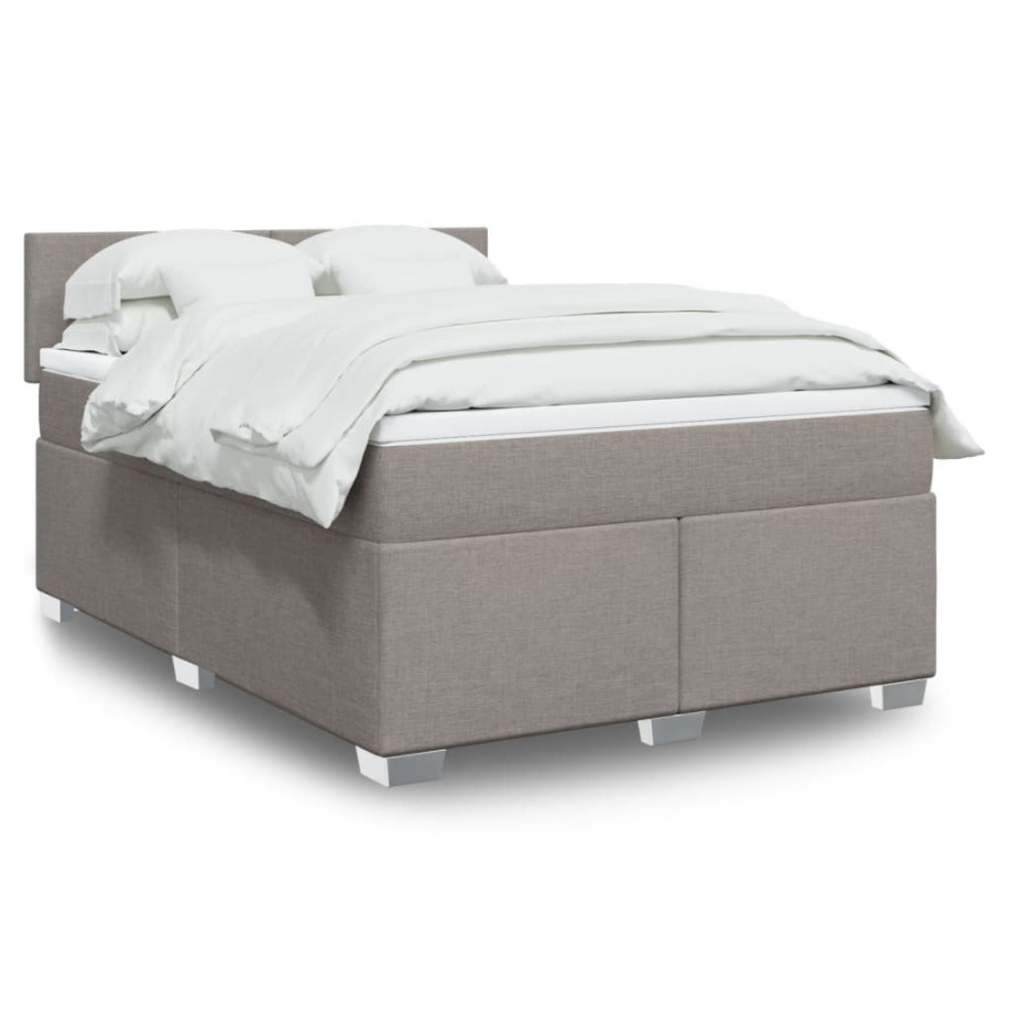 vidaXL Boxspring met matras stof taupe 160x200 cm afbeelding 1