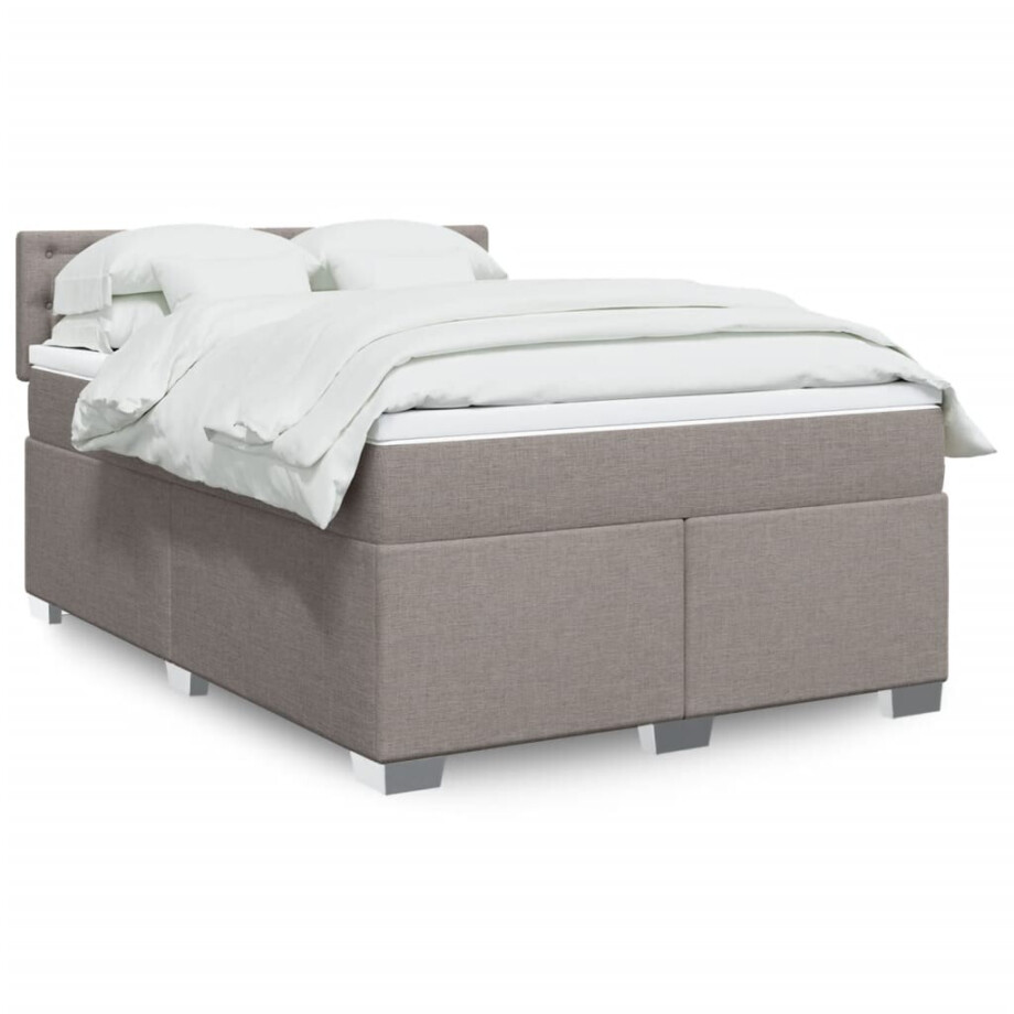 vidaXL Boxspring met matras stof taupe 160x200 cm afbeelding 1