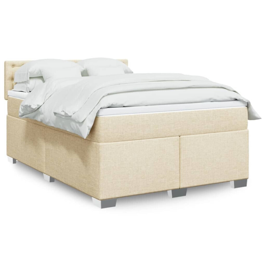 vidaXL Boxspring met matras stof crèmekleurig 160x200 cm vidaXL Boxspring met matras stof crèmekleurig 160x200 cm afbeelding 1