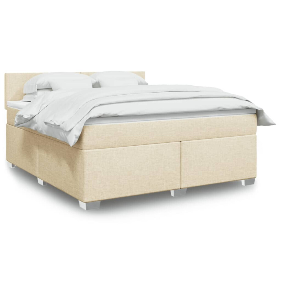 vidaXL Boxspring met matras stof crèmekleurig 180x200 cm afbeelding 1