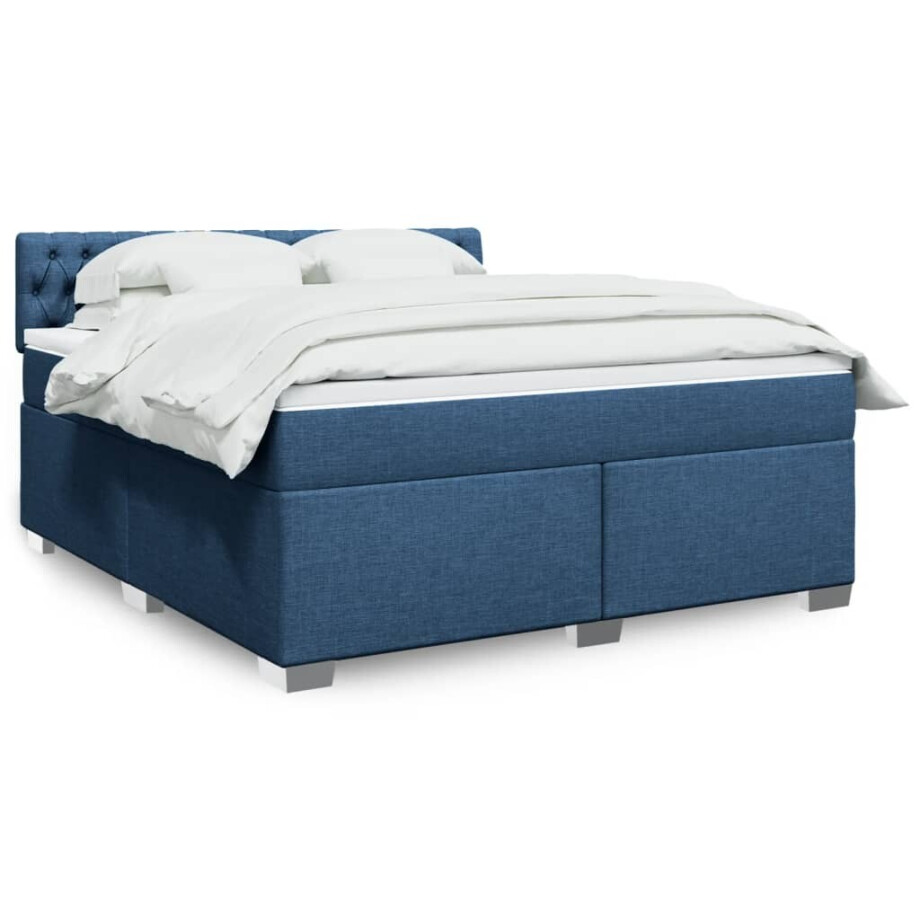 vidaXL Boxspring met matras stof blauw 180x200 cm afbeelding 1