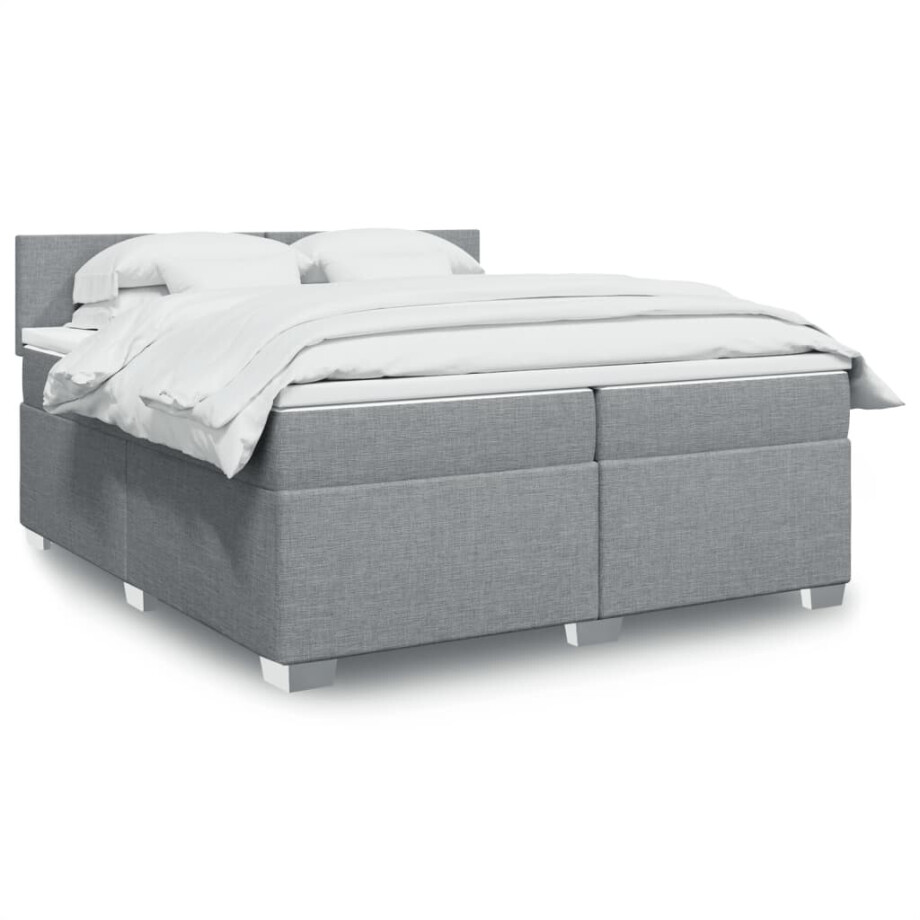 vidaXL Boxspring met matras stof lichtgrijs 200x200 cm vidaXL Boxspring met matras stof lichtgrijs 200x200 cm afbeelding 1