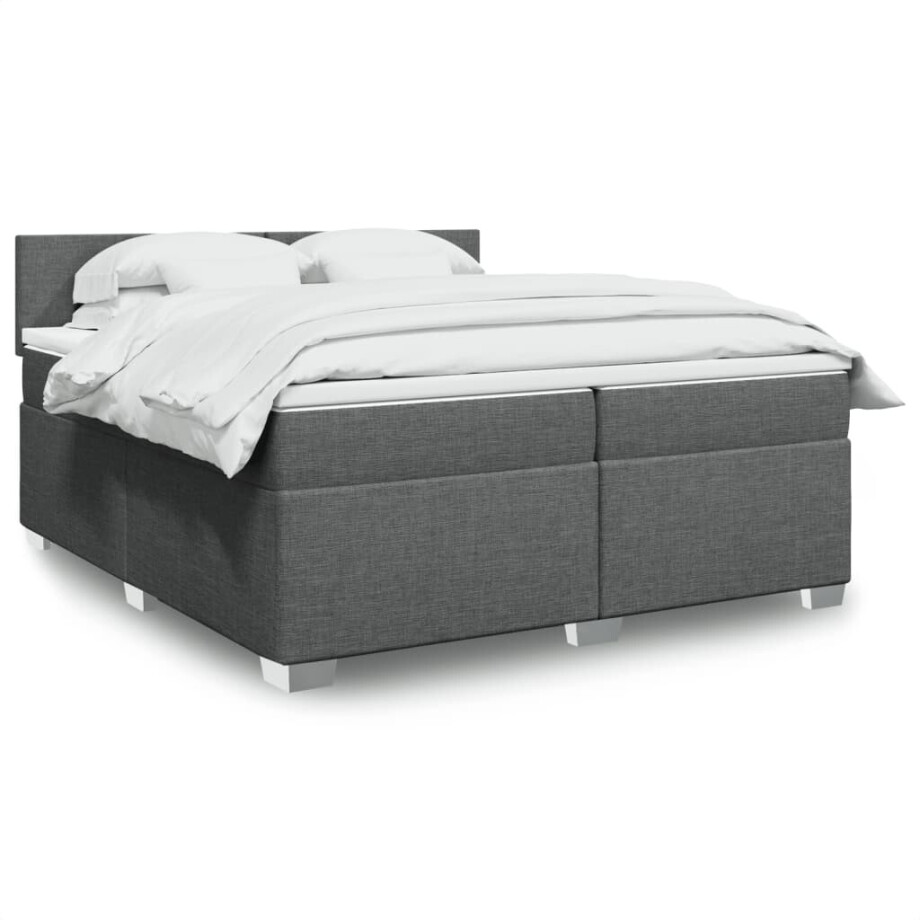 vidaXL Boxspring met matras stof donkergrijs 200x200 cm vidaXL Boxspring met matras stof donkergrijs 200x200 cm afbeelding 1