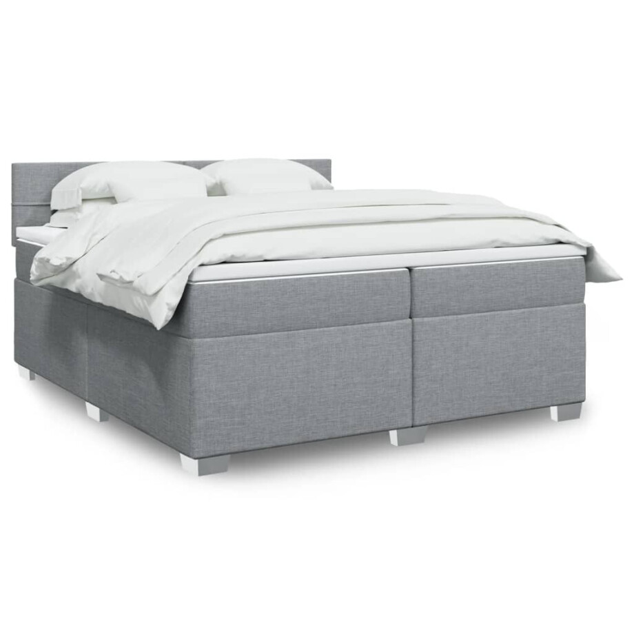 vidaXL Boxspring met matras stof lichtgrijs 200x200 cm vidaXL Boxspring met matras stof lichtgrijs 200x200 cm afbeelding 1