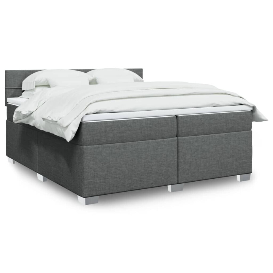 vidaXL Boxspring met matras stof donkergrijs 200x200 cm vidaXL Boxspring met matras stof donkergrijs 200x200 cm afbeelding 1