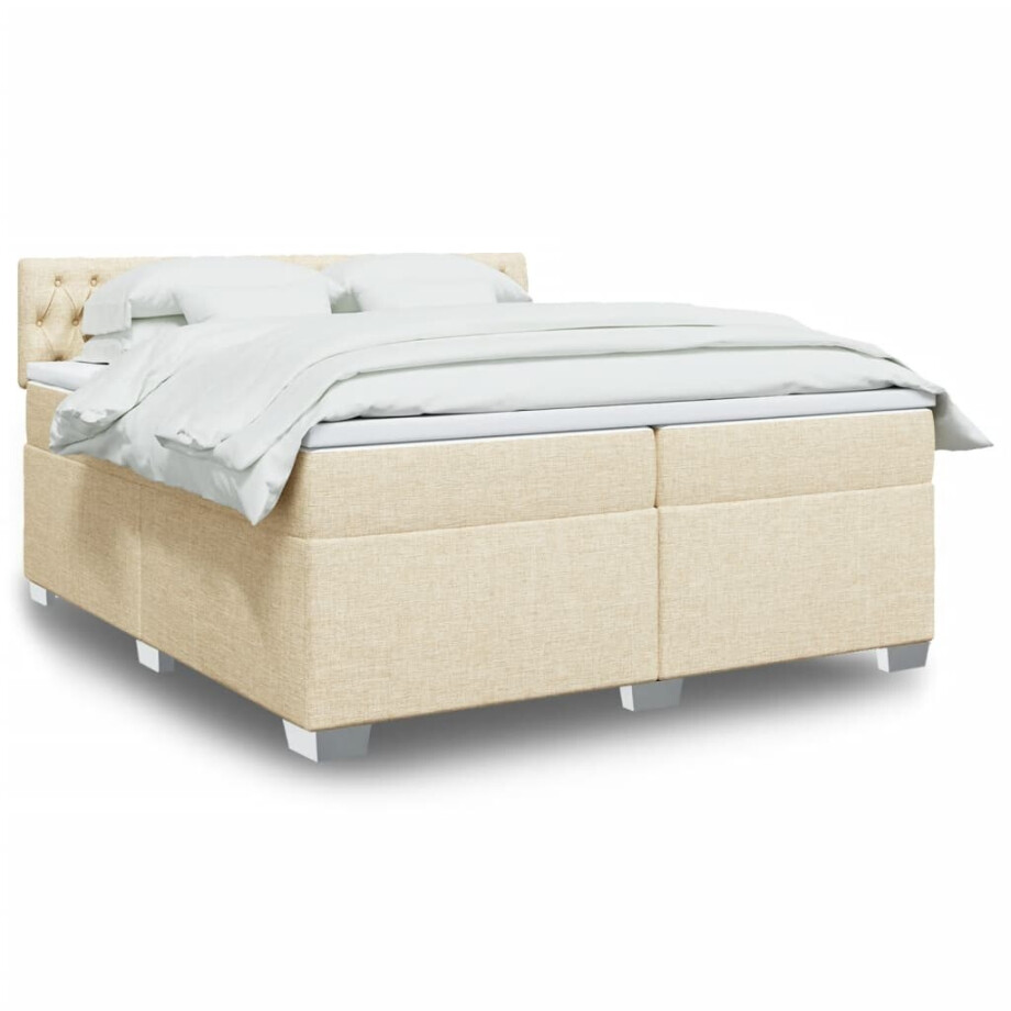 vidaXL Boxspring met matras stof crèmekleurig 200x200 cm afbeelding 1