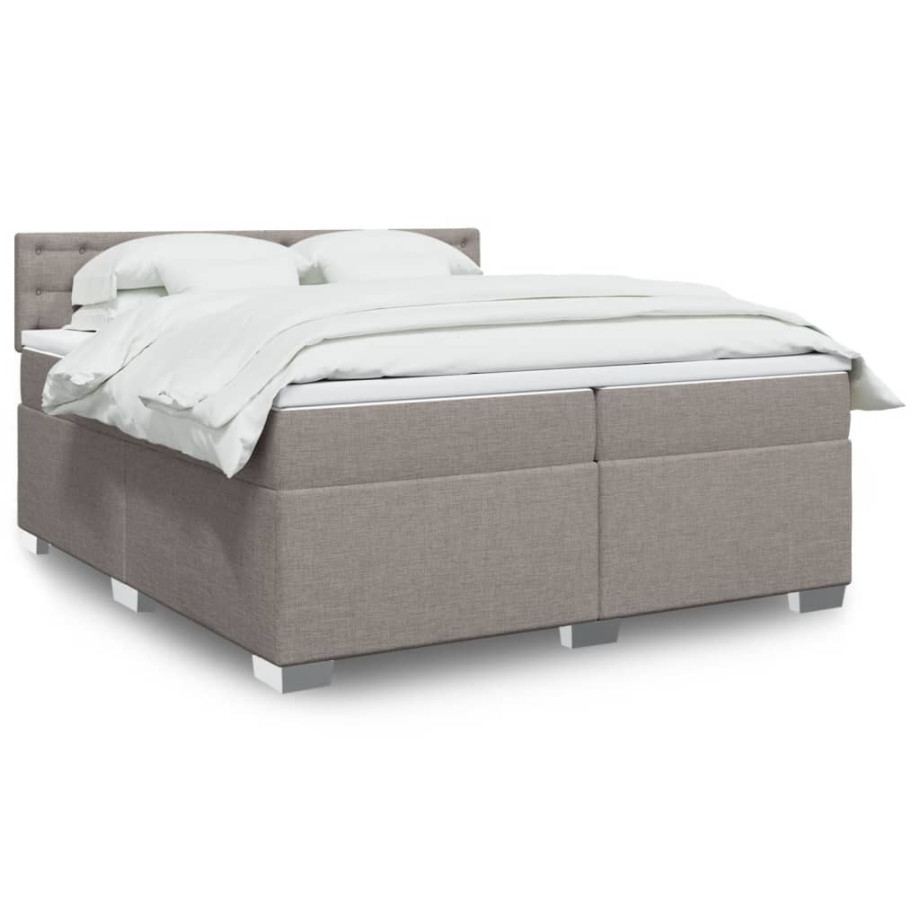 vidaXL Boxspring met matras stof taupe 200x200 cm afbeelding 1