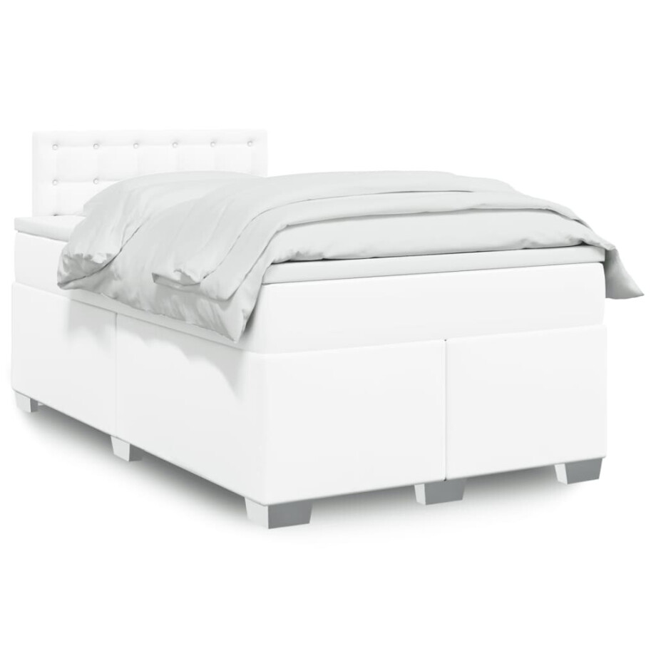 vidaXL Boxspring met matras kunstleer wit 120x190 cm vidaXL Boxspring met matras kunstleer wit 120x190 cm afbeelding 1