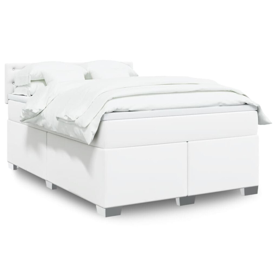 vidaXL Boxspring met matras kunstleer wit 140x190 cm vidaXL Boxspring met matras kunstleer wit 140x190 cm afbeelding 1