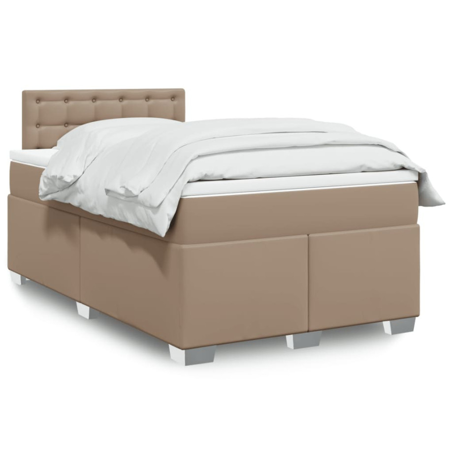 vidaXL Boxspring met matras kunstleer cappuccinokleurig 140x200 cm afbeelding 1