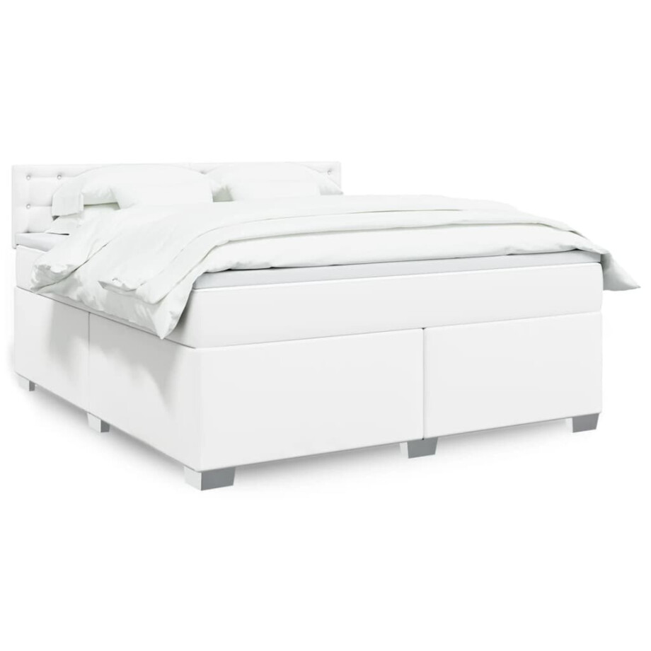 vidaXL Boxspring met matras kunstleer wit 180x200 cm vidaXL Boxspring met matras kunstleer wit 180x200 cm afbeelding 1