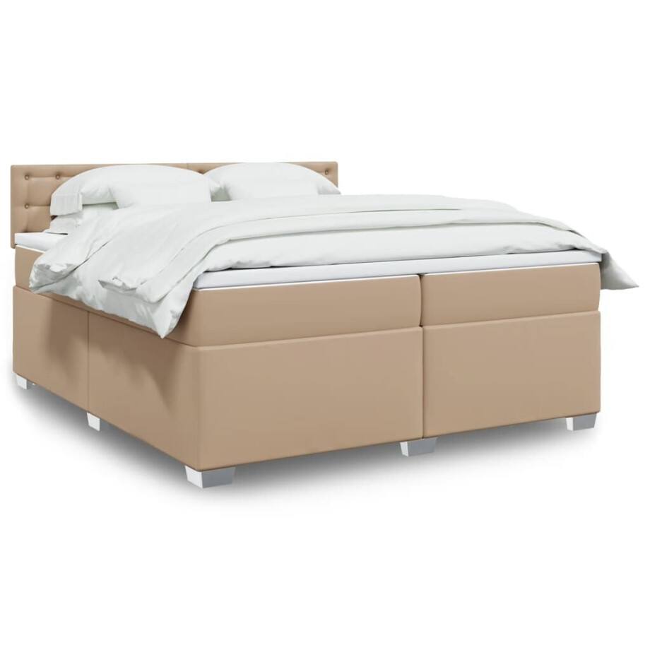 vidaXL Boxspring met matras kunstleer cappuccinokleurig 200x200 cm vidaXL Boxspring met matras kunstleer cappuccinokleurig 200x200 cm afbeelding 1