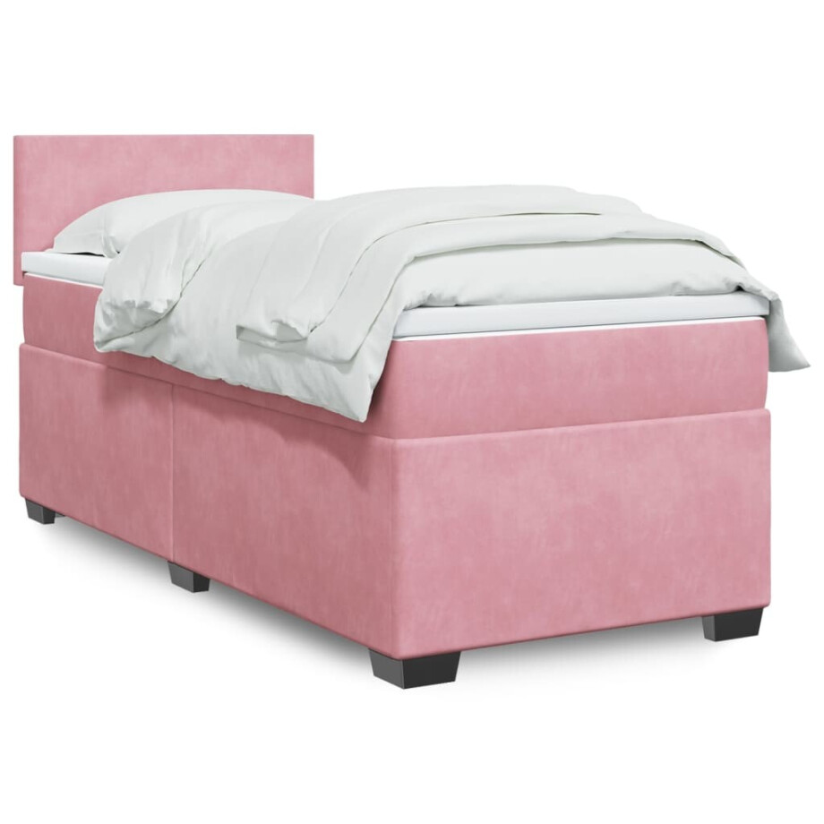 vidaXL Boxspring met matras fluweel roze 90x190 cm vidaXL Boxspring met matras fluweel roze 90x190 cm afbeelding 1