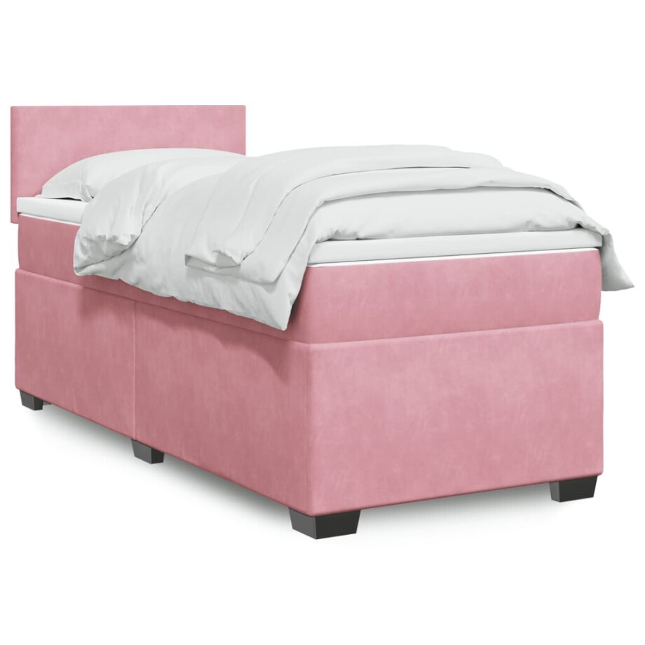 vidaXL Boxspring met matras fluweel roze 90x200 cm vidaXL Boxspring met matras fluweel roze 90x200 cm afbeelding 1