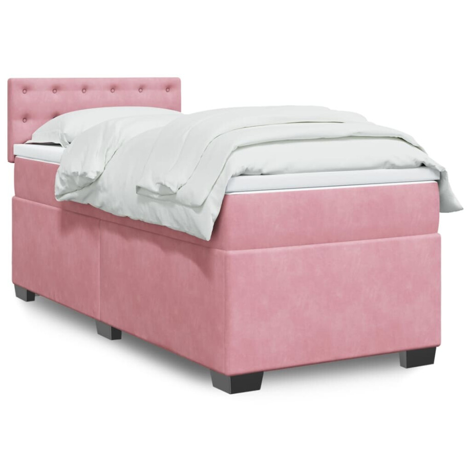 vidaXL Boxspring met matras fluweel roze 90x200 cm vidaXL Boxspring met matras fluweel roze 90x200 cm afbeelding 1