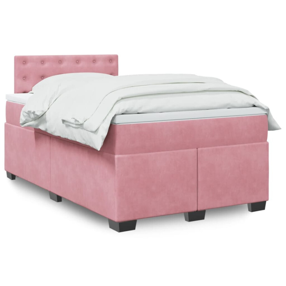 vidaXL Boxspring met matras fluweel roze 120x190 cm vidaXL Boxspring met matras fluweel roze 120x190 cm afbeelding 1