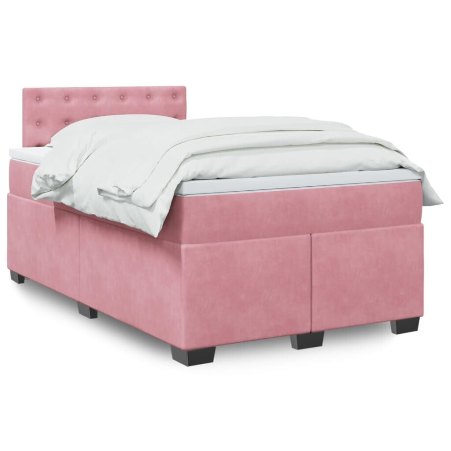 vidaXL Boxspring met matras fluweel roze 120x200 cm vidaXL Boxspring met matras fluweel roze 120x200 cm afbeelding 1