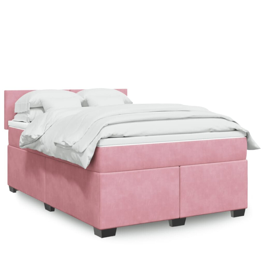 vidaXL Boxspring met matras fluweel roze 140x190 cm vidaXL Boxspring met matras fluweel roze 140x190 cm afbeelding 1