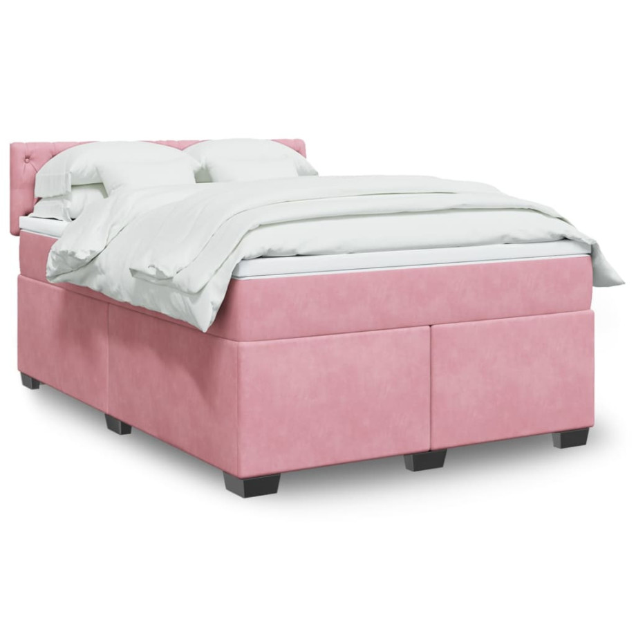 vidaXL Boxspring met matras fluweel roze 140x190 cm afbeelding 1