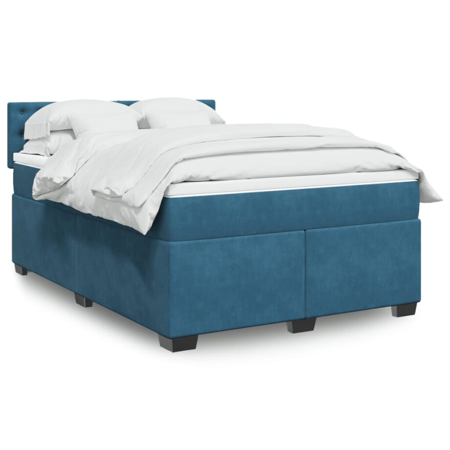 vidaXL Boxspring met matras fluweel donkerblauw 140x190 cm vidaXL Boxspring met matras fluweel donkerblauw 140x190 cm afbeelding 1