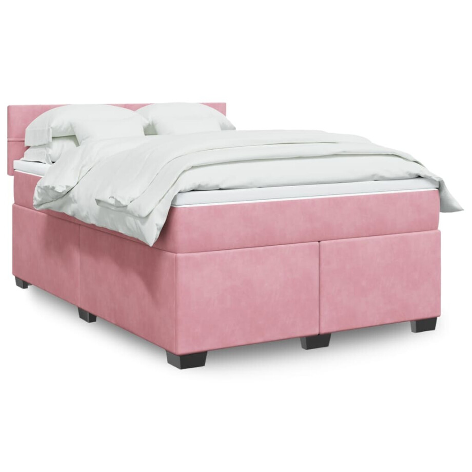 vidaXL Boxspring met matras fluweel roze 160x200 cm afbeelding 1