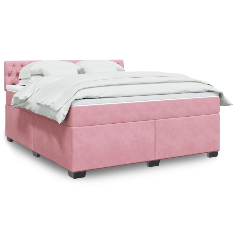 vidaXL Boxspring met matras fluweel roze 180x200 cm vidaXL Boxspring met matras fluweel roze 180x200 cm afbeelding 1