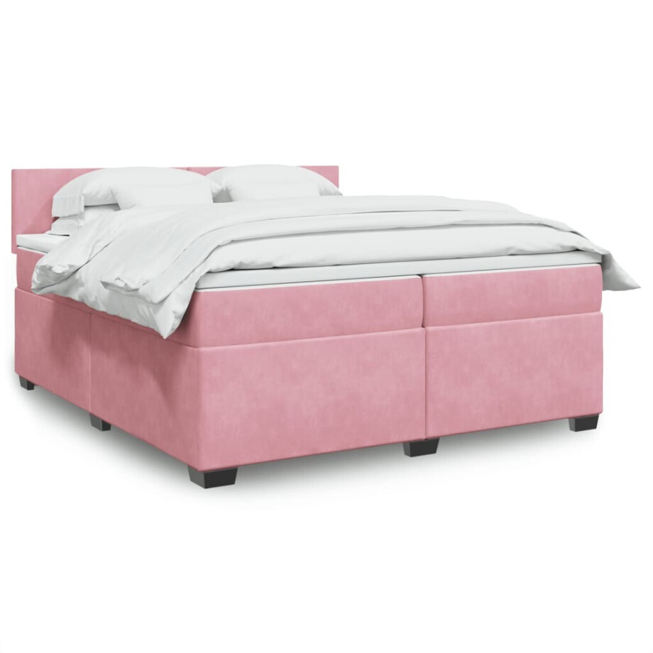 vidaXL Boxspring met matras fluweel roze 200x200 cm vidaXL Boxspring met matras fluweel roze 200x200 cm afbeelding 1