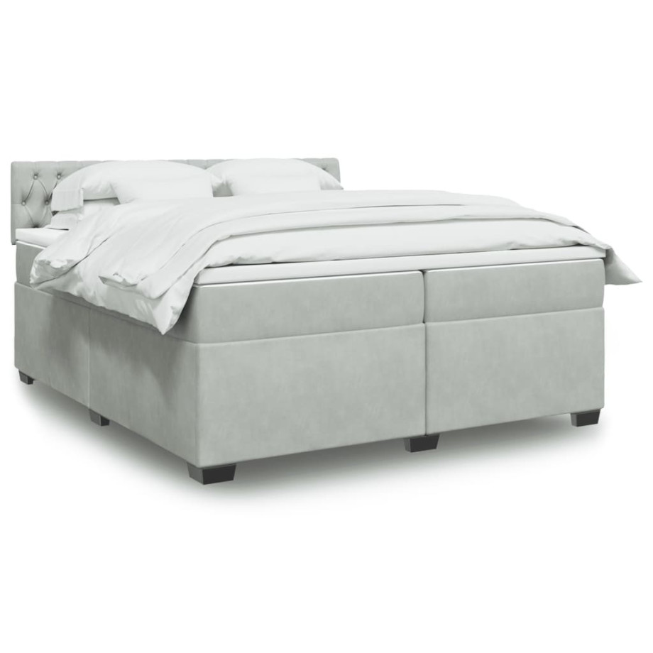 vidaXL Boxspring met matras fluweel lichtgrijs 200x200 cm vidaXL Boxspring met matras fluweel lichtgrijs 200x200 cm afbeelding 1