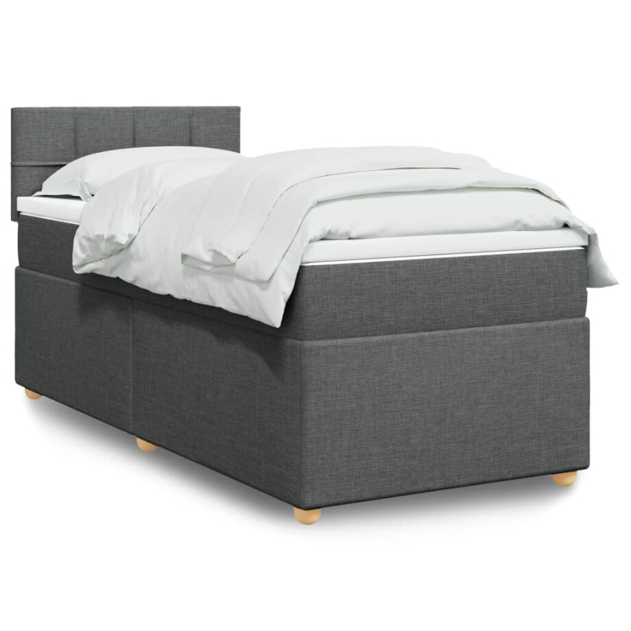 vidaXL Boxspring met matras stof donkergrijs 90x190 cm vidaXL Boxspring met matras stof donkergrijs 90x190 cm afbeelding 1