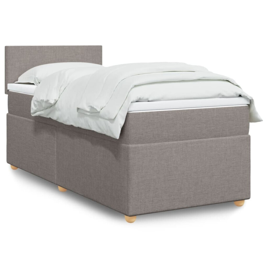 vidaXL Boxspring met matras stof taupe 90x200 cm vidaXL Boxspring met matras stof taupe 90x200 cm afbeelding 1
