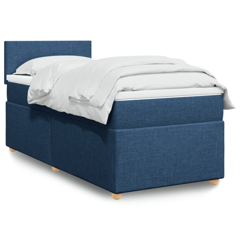vidaXL Boxspring met matras stof blauw 90x200 cm afbeelding 1