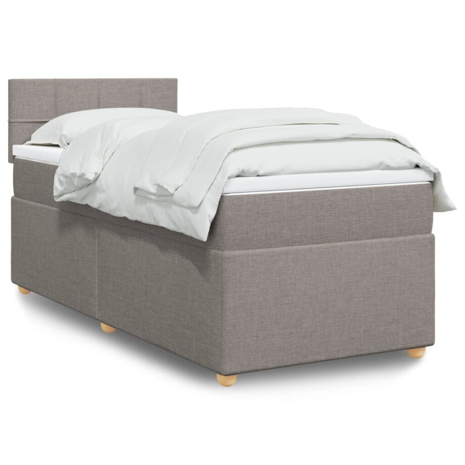 vidaXL Boxspring met matras stof taupe 90x200 cm vidaXL Boxspring met matras stof taupe 90x200 cm afbeelding 1