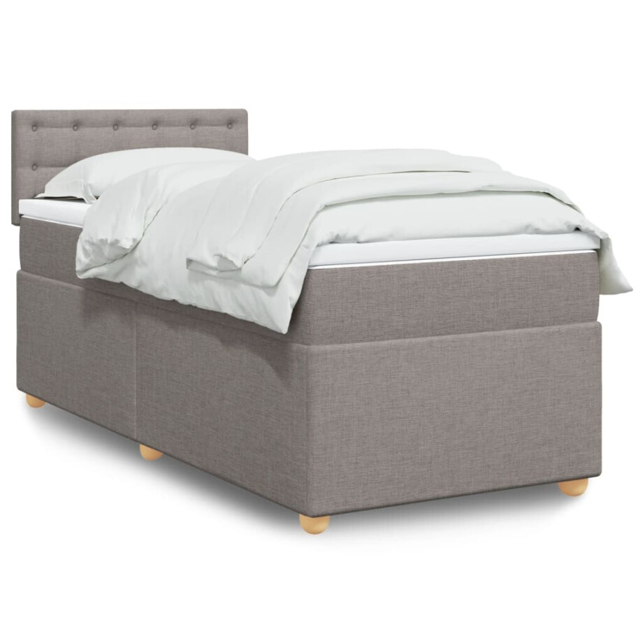 vidaXL Boxspring met matras stof taupe 90x200 cm vidaXL Boxspring met matras stof taupe 90x200 cm afbeelding 1